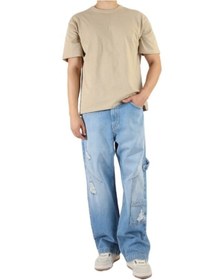 Resim Denim Mavi Yırtık Paça Detaylı Pantolon Mavi 