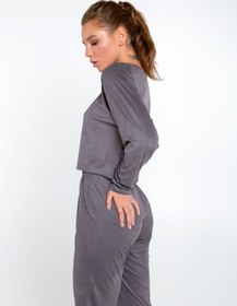 Resim Joya Faux Süet Kadın Gri Jumper Eşofman Üstü - m-L 