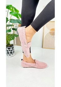 Resim Günlük Kadın Loafer Peluş Astarlı Oval Burunlu Alçak Desenli Tabanlı Ayakkabı 375 Pudra 