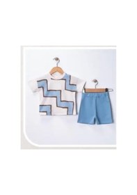Resim Pekminibebe 6/18 Ay Geometrik Baskılı Oversize Bebek Takımı Mavi 