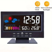 Resim 1 Adet Ses Kontrollü Dijital Hava Saati, Arka Aydınlatmalı, Sıcaklık Nem Oranı ve Hava Durumu Tahmini - 12/24 Saatlik Elektronik Saat (Pil Dahil Değildir) 