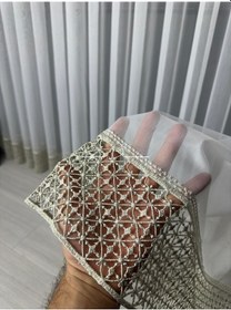 Resim Tül Perde Etek Aplike Eritme Ruteb Desen Gold İşleme Ekru 