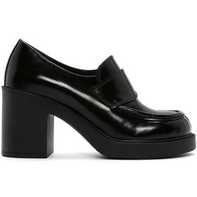Resim Kadın Siyah Rugan Deri Topuklu Loafer 