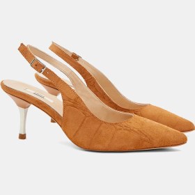 Resim Desa Kadın Turuncu Kroko Desenli Sivri Burunlu Süet Stiletto 
