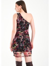 Resim Tek Omuz Tül Elbise Pembe 