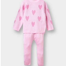 Resim Defacto Kız Bebek 2li Takım Kalp Desenli Triko Kazak Alt F3228a525wnpn364 Pembe 