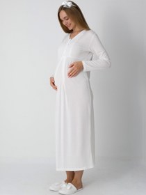 Resim Fiyonk Desenli Jakarlı Sabahlık & Viskon Gecelik 2'li Lohusa Seti - 2311 - Pudra / 2XL / Terlik ve Taç Seti İstiyorum +300₺ 