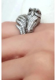 Resim Pırlanta Işıltısında Zirkon Taşlı Gümüş At Figürlü Lüks Ayarlanab 