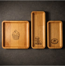 Resim Opss! Art Handmade Masif Kayın Ahşap Sunumluk 3'lü Set Cupcake - Dekoratif Servis Seti | Opss Art 