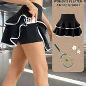 Resim Kadınların Beli Yüksek Spor Şortu - Cep Detaylı, Esnek ve Yaylı Etek, Siyah ve Beyaz Trim, Spor ve Günlük Giyim için Mükemmel, Aktif Giyim | Yaylı Etek Şortu | Rahat Fit 