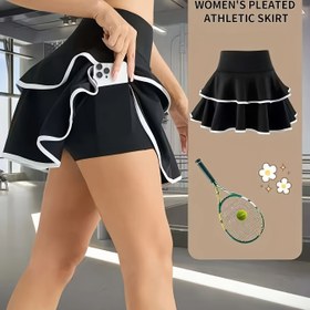 Resim Kadınların Beli Yüksek Spor Şortu - Cep Detaylı, Esnek ve Yaylı Etek, Siyah ve Beyaz Trim, Spor ve Günlük Giyim için Mükemmel, Aktif Giyim | Yaylı Etek Şortu | Rahat Fit 