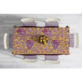 Resim Mor Damask Desen Masa Örtüsü - İnce Keten, Uluslararası Yıkama Ve Solmama Sertifikası Çok Renkli 