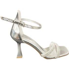 Resim Ventes 403701z Önü Açık Tek Bant 8 Cm Kadeh Topuk Küt Burun Kadın Topuklu Abiye Ayakkabı Gümüş 