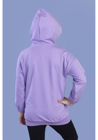 Resim Toontoy Kız Çocuk Kedi Desenli Taş İşlemeli Kanguru Cepli Sweatshirt Lila 