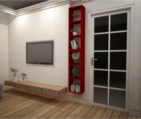 Resim Kitaplık Kırmızı Dikey Ikili Birleşik Duvar Rafı Takım Kırmızı 