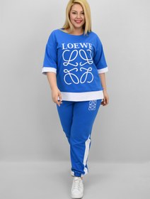 Resim Kadın Büyük Beden Kısa Kollu Nakış Detaylı Garnili Eşofman Takımı 8192-25 - 5XL / Siyah 