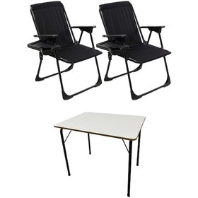 Resim Natura 2 Adet Kamp Sandalyesi Dikdörtgn Bardaklık Siyah+ MDF Masa Siyah 