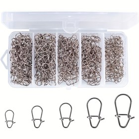 Resim 450 adet/Kutulu Balıkçılık Yem Bağlantısı 10-39.6kg Yüksek Dayanıklılıkta Balıkçılık Kanca Çıtçıt Kilidi Paslanmaz Çelik İkili Kilitli Döner Balıkçılık Aksesuarları 