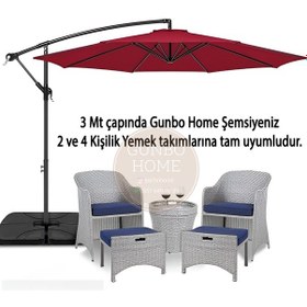 Resim Gunbo Home 3 Mt 8 Kaburga Full Demir 21 Kg Bordo Bahçe Şemsiyes 