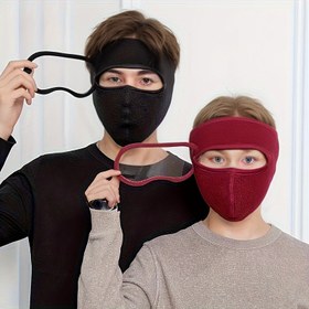 Resim 1 adet Rüzgar Geçirmez Sıcak Yüz Maskesi, Çıkarılabilir Şeffaf Anti-Sis Aynası, Ayarlanabilir Uyum, Entegre Kulak Kapakları, Nefes Alabilir ve Isıya Dayanıklı, Bisiklet, Kayak, Açık Hava Sporları için - Katı Renk Tasarımı, Kış Spor Ekipmanı, Kayakçı Stili Mask, Esnek Koruma Ekipmanı 