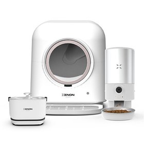 Resim Xenon Smart Akıllı Otomatik Kedi Tuvaleti Çelik Hazneli Mama Kabı Ultra Sessiz Bataryalı Su Pınarı 3'lü Pet Seti 