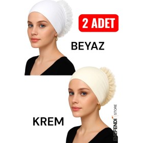 Resim 2 Adet Silikonlu Fırfırlı Bone Kaymayan Topuz Bonesi Dikişsiz Krem Konforlu Şık Pratik Bone Renkli 