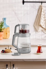 Resim Karaca Glass Tea XL 2 in 1 Cam Çay Makinesi Cool Gray 