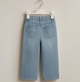Resim Kız Çocuk Pamuklu Bel Ayar Lastikli İnce Kot Pantolon-15689 Açık Mavi 