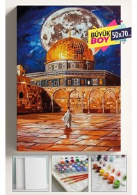 Resim Sayılarla Boyama Seti Numaralı Tuval Fırça Boya Dahil Kasnaklı Set 50x70 Cm - Mescidi Aksa Dolunay 