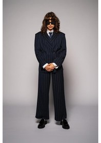 Resim Kadın Lacivert Çizgili Oversize Blazer Lacivert 