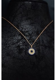 Resim 925 Ayar Gümüş Rose Kaplama Zirkon Taşlı Nazar Boncuğu Kolye UVPTS100616 