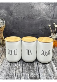 Resim 3 Lü Vakumlu Cam Bambu Kapaklı Çay Kahve Şeker Kavanozu Saklama K 