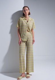 Resim Zikzak Desen Bol Paça Sarı Pantolon 