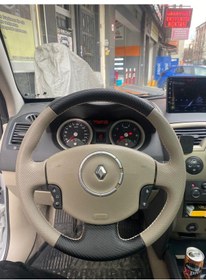 Resim Renault Megane 2-Kangoo-Scenic 2 bej karbon desen bej dikiş kılıfı araca özel tam kaplayan 