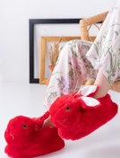 Resim Slipcat Tavşan Figürlü Kırmızı Peluş Panduf Ev Pandufu Unisex 