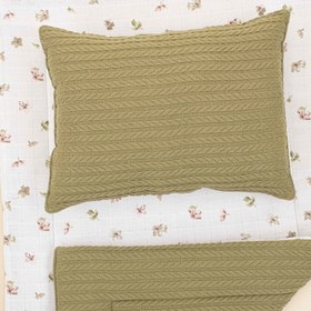 Resim Alt Açma Matı ve Yastık - Çift Taraflı - Açık Yeşil Örgü - Çiçekler 
