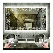 Resim Dnr-Mirror80x120 Cm Beyaz Ledli Tasarım Kumlamalı Dokunmatik Tuşlu Buğu Önleyicili Banyo Aynası Makyaj Aynası 