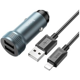 Resim Hoco Z49 Çift Usb Girişli Araç Şarj Başlık + Usb To Apple Uyumlu iPhone Lightning Kablo- 5775 