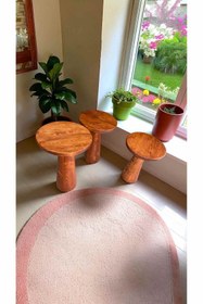 Resim Simillo Home&Living Ahşap Mantar Sehpa 3’lü Fındık Renk Doğal Zigon Fiskos 