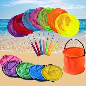Resim 2 adet, 1 Balık Ağı + 1 Katlanır Kova Outdoor Ekipman Seti, Çok Fonksiyonlu Katlanır Kovayı ve Paslanmaz Çelik Teleskopik Balık Ağını İçerir, Plaj, Seyahat ve Macera Bahçe Partisi, Kamp, Piknik, Balıkçılık için Uygun, Rastgele Renkler 