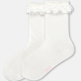 Resim Dagi Ekru-Sarı Kız Çocuk 3'Lü Dantelli Çorap 