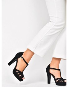 Resim Fox Shoes Siyah/Siyah Nubuk Platform Topuklu Kadın Ayakkabı M3480 (534843684) 