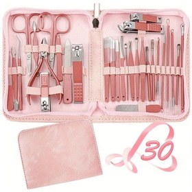 Resim Cloody Çantalı Paslanmaz Çelik Manikür Pedikür Seti Pembe 30'lu 