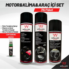 Resim Wöller Oto Bakım Seti 3'lü Paket Motor Temizleyici Klima Temizleyici Döşeme ve Genel Temizleme Köpüğü 