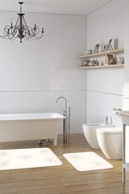 Resim Kırçiçeği Nakışlı Pamuklu Banyo 2'li Klozet Takımı, Krem, 60 x 100 