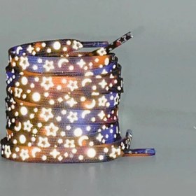 Resim Karanlıkta parlayan yıldız ve ay desenli 2 çift ışıltılı polyester ayakkabı bağı, koşu ayakkabıları, basketbol ayakkabıları için elastik bağcıksız reflektif bağcıklar, cinsiyetsiz moda ayakkabı aksesuarları 