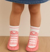 Resim BONY SOCKS Kız Çocuk Bağcık Desenli Makosen Soket Çorap Patik Panduf – Kaydırmaz Ev & Anaokulu Ayakkabısı Pembe 