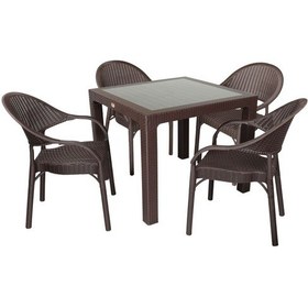 Resim Depootoptan Mandella Elit Rattan 90 x 90 CM Eylül Koltuk Camlı Masa Takımı Kahvere 