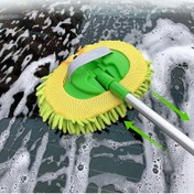 Resim Uzun saplı yumuşak polar mikrofiber geri çekilebilir araba yıkama mopsu, çizilmeye dayanıklı mops temizleme eldivenleri ile verimli detaylandırma ve bakım için araba yıkama kamyonları SUV RV karavanlar ve evler 