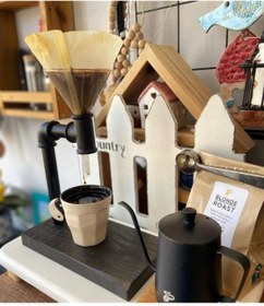 Resim evimobidesign Retro Filtre Kahve Demleme Seti & V60 Kahve Demleme & Doğal Masif Ahşap & Dripper & Dripper Standı 